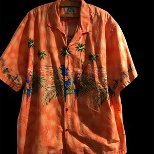 Men’s Hawaiian Aloha Short Sleeve Shirt Orange Parrots Vacation